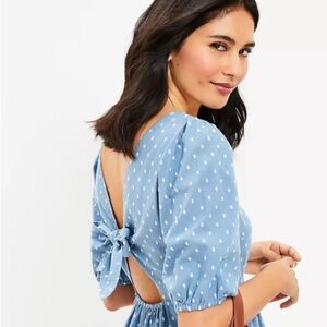 LOFT 0P Blue Ruffled Tiered Sundress with Puff Sleeves